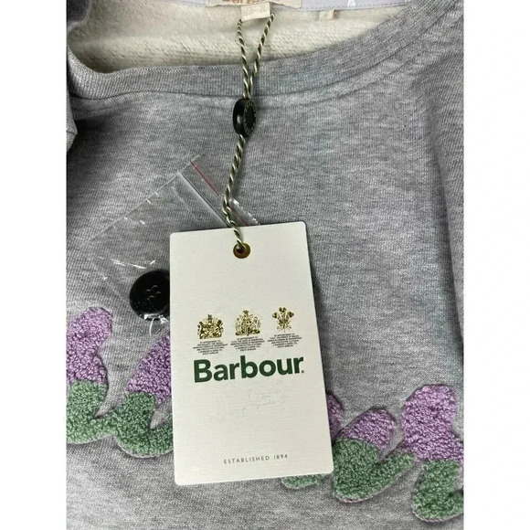 Barbour Poole Overlayer crewneck sweatshirt light gray size 10 NWT - Picture 9 of 9